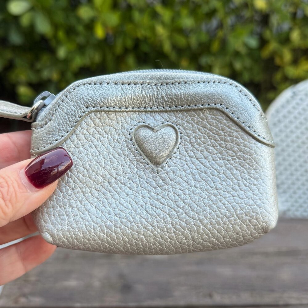 Brighton Heart Change Purse Coin Holder Silver Gray Metallic Leather